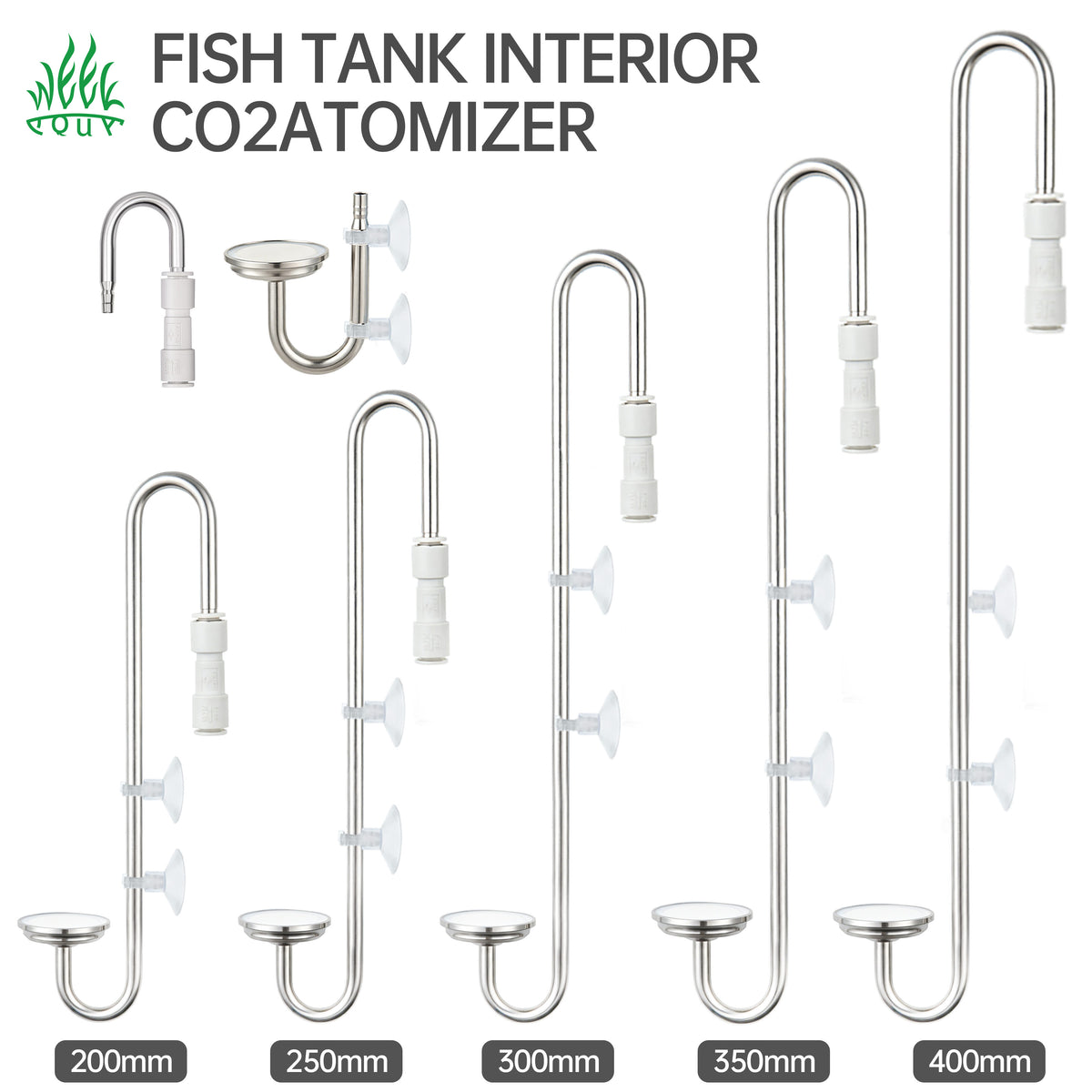 Week Aqua in-tank CO2 diffuser lineup, including the compact 60mm U-shaped diffuser
